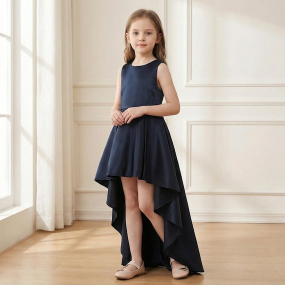 junior bridesmaid navy dress High Low for Girls – Elegant Party Outfit – Dress – Formal Birthday Look but can also be show-extended-calf-width-badge Wedding Attire Yellow And Size:13 US / 46 EU