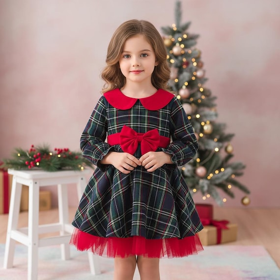 xs homecoming dresses Lito Red Velvet Bodice Plaid Skirt Girls Christmas Dress 5-10, 8