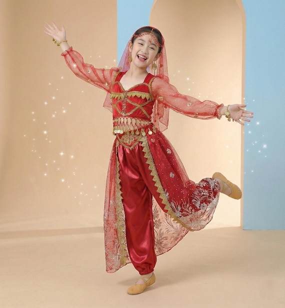 Arabian Princess Costume for Girls  Jasmine Inspired Outfit  Turquoise or  Red Genie Costume  Kids Middle Eastern Dress Set - Etsy Australia