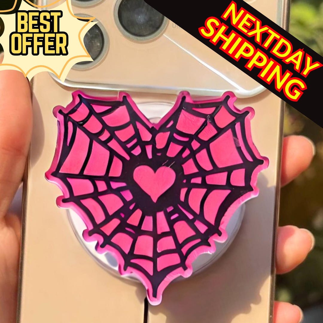 Pink Spider Web Heart Magsafe Phone Grip: Spooky Cute Valentine ...
