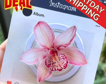 Pink Orchid Flower MagSafe Phone Grip – Unique Pink Floral GripTok, Kawaii Magnetic Phone Holder, Cute Orchid Accessory, Phone Stand For Her