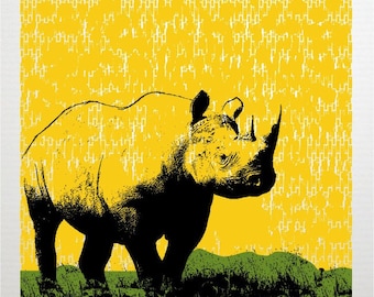 Rhino Art Print - Yellow Pop Art - Nursery Kids Room - Screenprint
