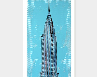 Chrysler Building Art Print Blue - Hand Printed