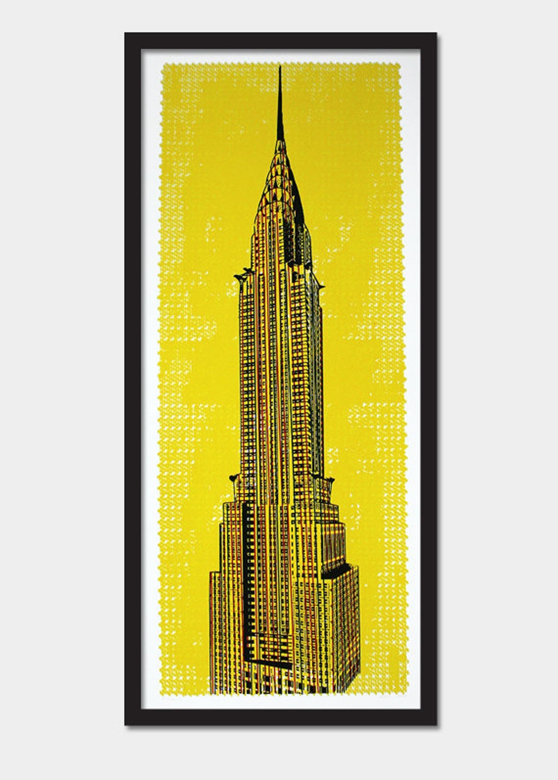 Chrysler Building Art Print Pop Art Deco Yellow Wall Decor Hand Printed