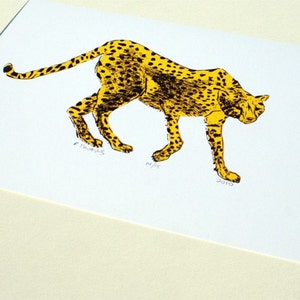 Cheetah Art Print Hand Printed 5X7 image 2