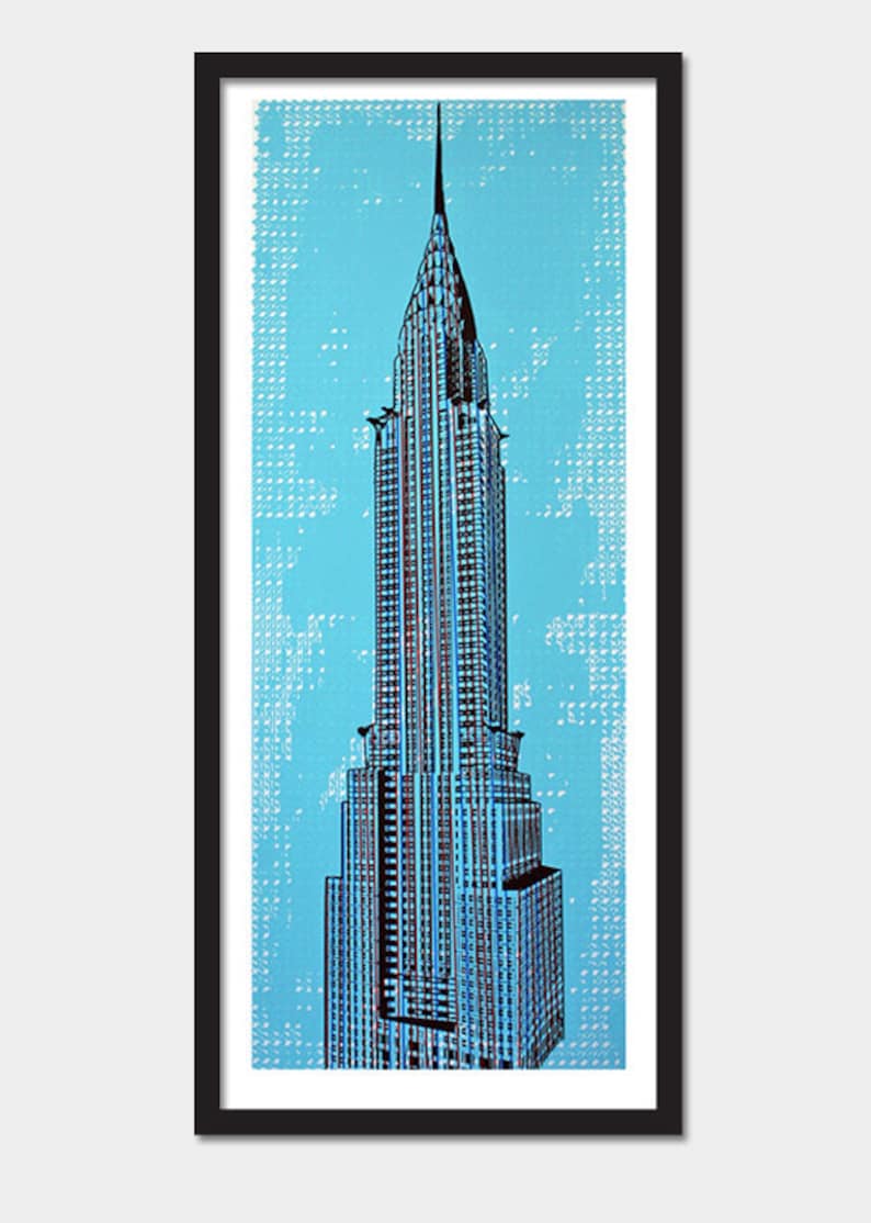 Chrysler Building Art Print Blue Hand Printed zdjęcie 5