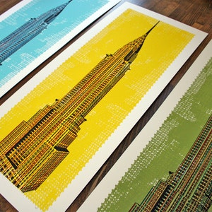 Chrysler Building Art Print Blue Hand Printed zdjęcie 4