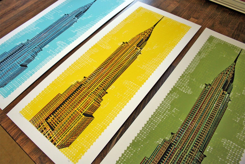 Chrysler Building Art Print Blue Hand Printed zdjęcie 4