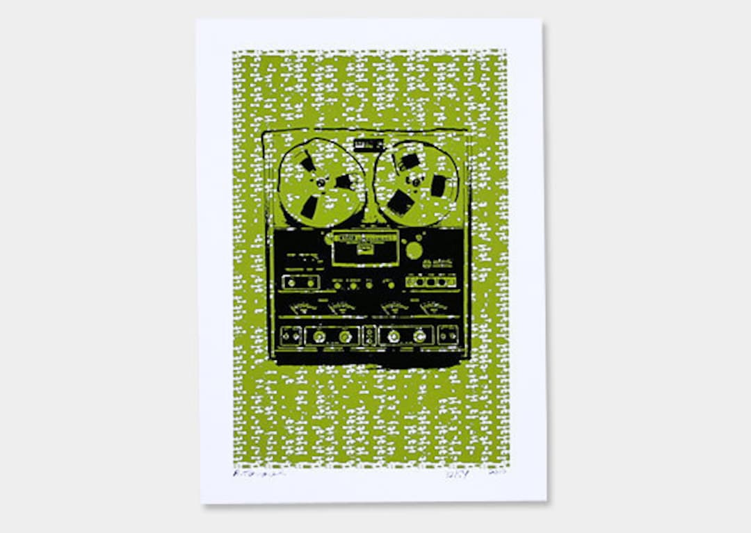 Tape Recorder Art Print Pop Art Retro Green Hand Printed Etsy
