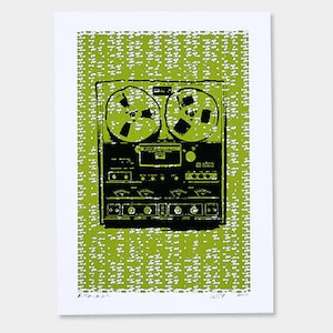 Tape Recorder Art Druck - Pop Art Retro Grün - Handbedruckt - 13x18