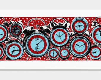 Clocks Art Print - Pop Art Retro - Hand Printed