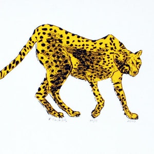 Cheetah Art Print Hand Printed 5X7 image 1