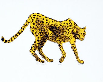 Cheetah Art Print - Hand Printed - 5X7