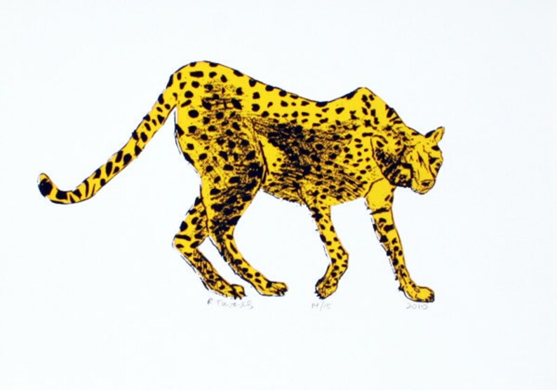 Cheetah Art Print Hand Printed 5X7 image 1