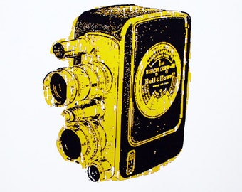 Vintage Camera Art Print (Yellow) - Hand Printed