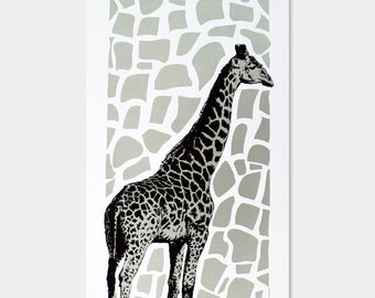 Giraffe Art Print - Pop Art Nursery Kids Wall Art - Silver Screenprint