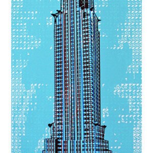 Chrysler Building Art Print Blue Hand Printed zdjęcie 2