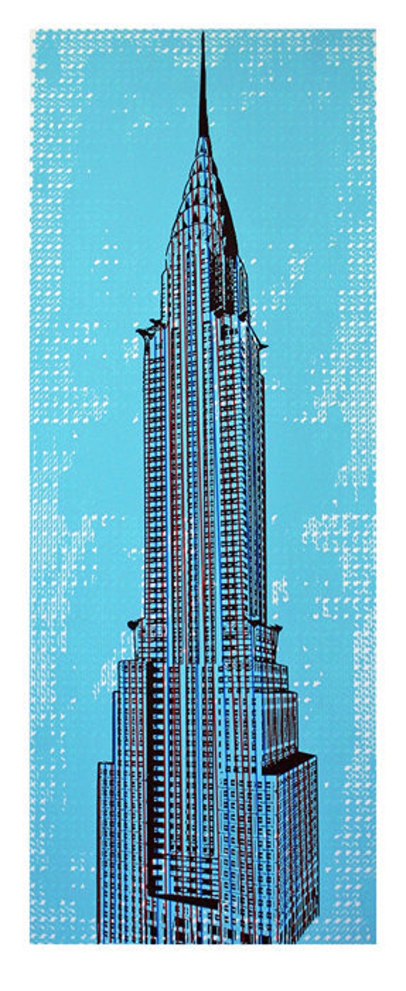 Chrysler Building Art Print Blue Hand Printed zdjęcie 2