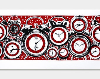 Clocks Art Print - Pop Art Retro - Hand Printed