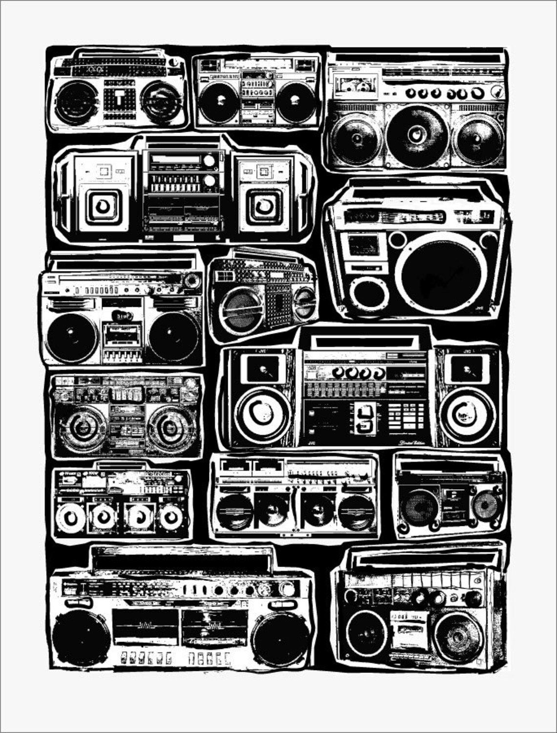 Boomboxes Art Print Ghetto Blaster Blackline Hip Hop Hipster Pop Art