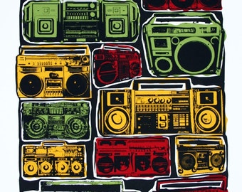 Boom Boxes Hip Hop Hipster Art Print - Hand Printed