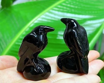 Scultura di corvo in ossidiana naturale, intaglio di cristallo, esemplare minerale, cristalloterapia, Reiki, decorazione per la casa