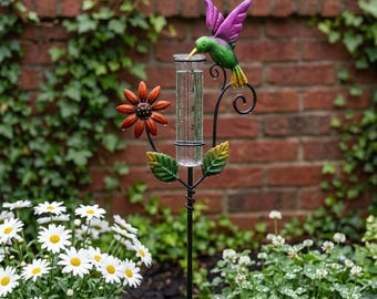 Comedero para pájaros con medidor de lluvia para jardín, estación de agua para flores al aire libre para abejas y mariposas, decoración para patio trasero, recolector de lluvia inspirado en la naturaleza,
