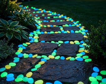 Guijarros luminosos de colores para jardín, piedras solares para caminos, decoración para exteriores, acento para fiestas en el jardín.