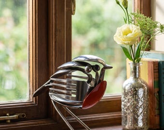Escultura de pájaro de metal, decoración de pájaro de metal hecha a mano, figura artística de pájaro para mesa, decoración de pájaro de metal hecha a mano
