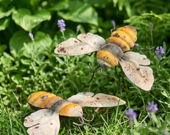 Decoración de jardín de abejas de metal, arte rústico de abejas para el patio, adorno de abejorro, decoración de jardín de estilo granja