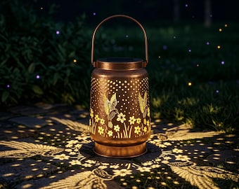 Linterna solar con forma de colibrí, decoración de jardín exterior, portavelas de metal, luz solar calada, regalo de iluminación para patio, regalo único de jardín para ella.
