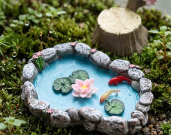 Adorno para mini estanque de carpas koi, decoración de resina con lotos para piscina, accesorio para micro jardín de hadas, linda escena acuática de escritorio, decoración para mini estanque de interior