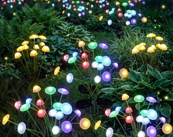 Luces solares para jardín, decoración LED de setas coloridas para caminos, luces exteriores impermeables para patio, luces de hadas brillantes para jardines, decoración para fiestas nocturnas.