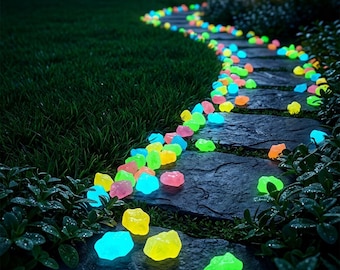 Piedras de resina luminosas para jardín, decoración luminosa para caminos, rocas para exteriores y patios traseros, iluminación nocturna para jardines.