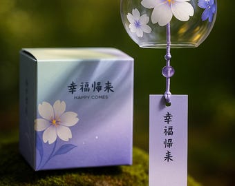 Japanese Glass Wind Chime Furin | Handmade Cherry Blossom Bell | Soothing Garden & Home Decor Gift