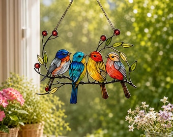Atrapasueños de colibrí colorido – Decoración colgante de ventana de acrílico, adorno de pájaro arcoíris, atrapasueños de jardín, adorno para coche, decoración bohemia para el hogar