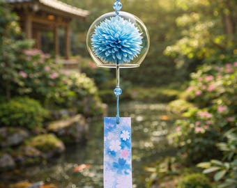 Campana de viento japonesa de cristal Furin, decoración de flor de cerezo Sakura, campana colgante para jardín zen, decoración bohemia para el hogar, regalo con sonido relajante