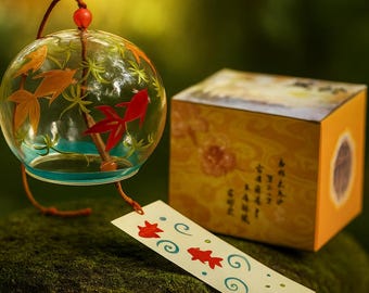 Handmade Sakura Glass Wind Chime • Japanese Furin Bell • Cherry Blossom Hanging Ornament for Home & Garden Decor