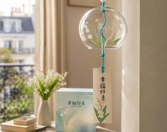 Cloche à vent japonaise en verre faite main - carillon éolien en fleurs de cerisier Sakura, décoration zen à suspendre, cadeau d'ornement de fenêtre japonais
