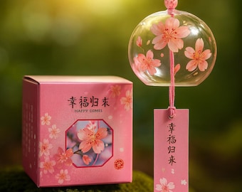 Handmade Sakura Glass Wind Chime • Japanese Furin Bell • Cherry Blossom Wind Bell for Garden & Home Decor • Outdoor Hanging Gift
