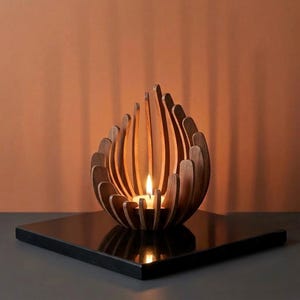 Handmade Wooden Lotus Candle Holder Serene Natural Home Decoration Ornament