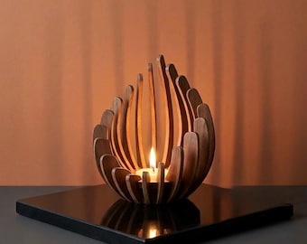 Handmade Wooden Lotus Candle Holder Serene Natural Home Decoration Ornament