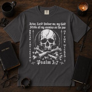 Psalm 3:7 Shirt, Christian Skull Tee, Spiritual Warfare Shirt, Break The Teeth Bible Verse Graphic, Gothic Faith Top image 7