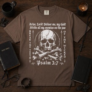 Psalm 3:7 Shirt, Christian Skull Tee, Spiritual Warfare Shirt, Break The Teeth Bible Verse Graphic, Gothic Faith Top image 8
