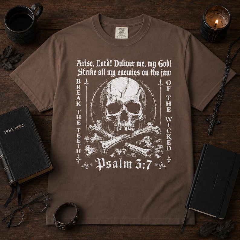 Psalm 3:7 Shirt, Christian Skull Tee, Spiritual Warfare Shirt, Break The Teeth Bible Verse Graphic, Gothic Faith Top image 8