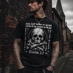 Psalm 3:7 Shirt, Christian Skull Tee, Spiritual Warfare Shirt, Break The Teeth Bible Verse Graphic, Gothic Faith Top image 3