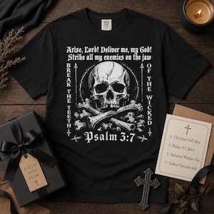Psalm 3:7 Shirt, Christian Skull Tee, Spiritual Warfare Shirt, Break The Teeth Bible Verse Graphic, Gothic Faith Top image 6