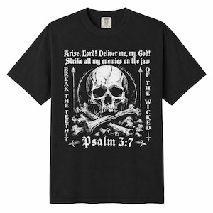 Psalm 3:7 Shirt, Christian Skull Tee, Spiritual Warfare Shirt, Break The Teeth Bible Verse Graphic, Gothic Faith Top image 2