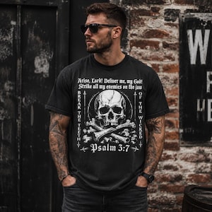 Psalm 3:7 Shirt, Christian Skull Tee, Spiritual Warfare Shirt, Break The Teeth Bible Verse Graphic, Gothic Faith Top image 1