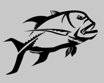 Calcomanía de vinilo de pesca hecha a mano: Ulua / Jurel gigante (5 x 3,5", 10 x 7")
